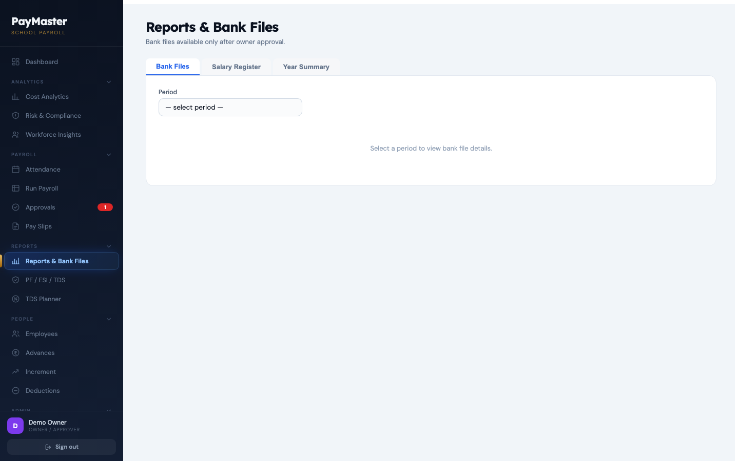 Reports and bank transfer files